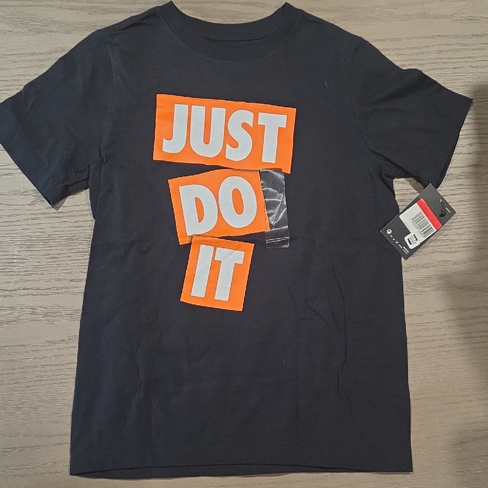 Nike Black Tee with Bold Orange and White Graphic NWT